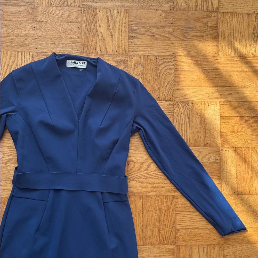 Chiara Boni Le Petite Robe Evalda Long Sleeve Fossil Dress in Navy Blue 44 - Picture 2 of 9